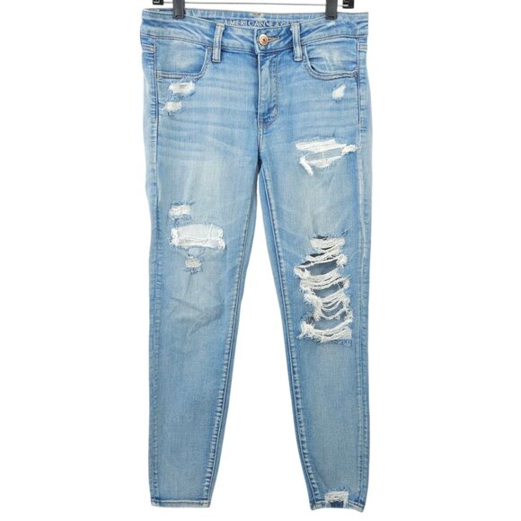 American Eagle Next Level Stretch Jegging Womens 6 Denim Jeans Distressed Ripped - Picture 1 of 15